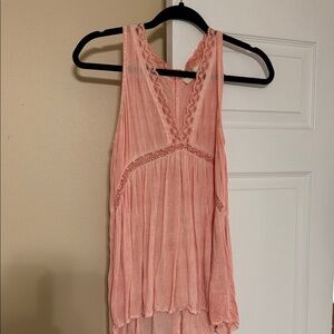 Pink Sleeveless Lace Trim Top